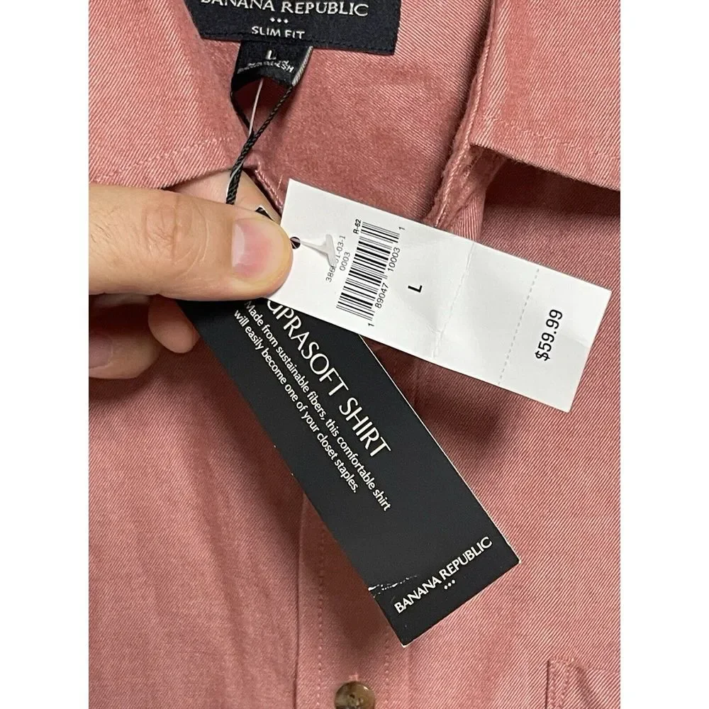 NWT Banana Republic Shirt Men‎ L Salmon Slim Suprasoft Button Up Casual Career